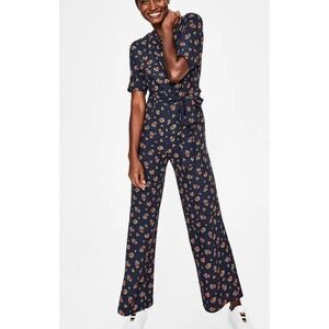 Boden Emmeline Jumpsuit‎ Floral Print Wide Leg Navy Blue Short Sleeve Casual